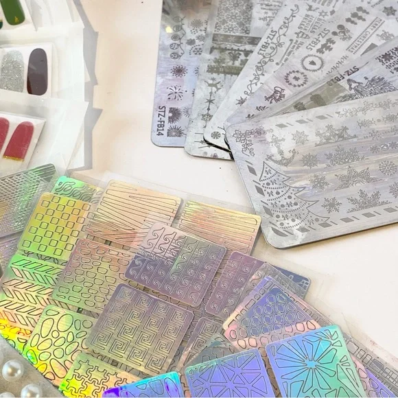 HUGE LOT 50+ Unopened Nail Polish Wraps Strips Stamps Rhinestones